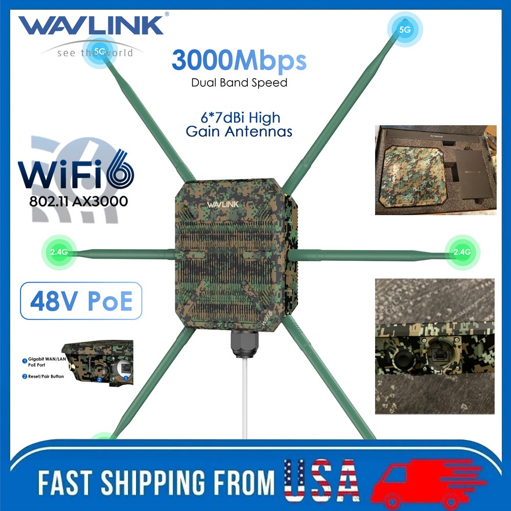 WAVLINK 2026 AX3000 Outdoor WiFi 6 Extender Up to 300 Meters for Garage Yard RV