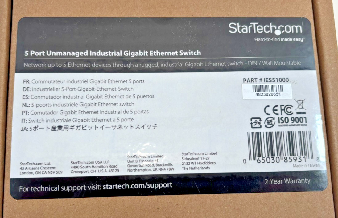 StarTech IES51000 - 5 Port Unmanaged Industrial Gigabit Ethernet Switch - NEW