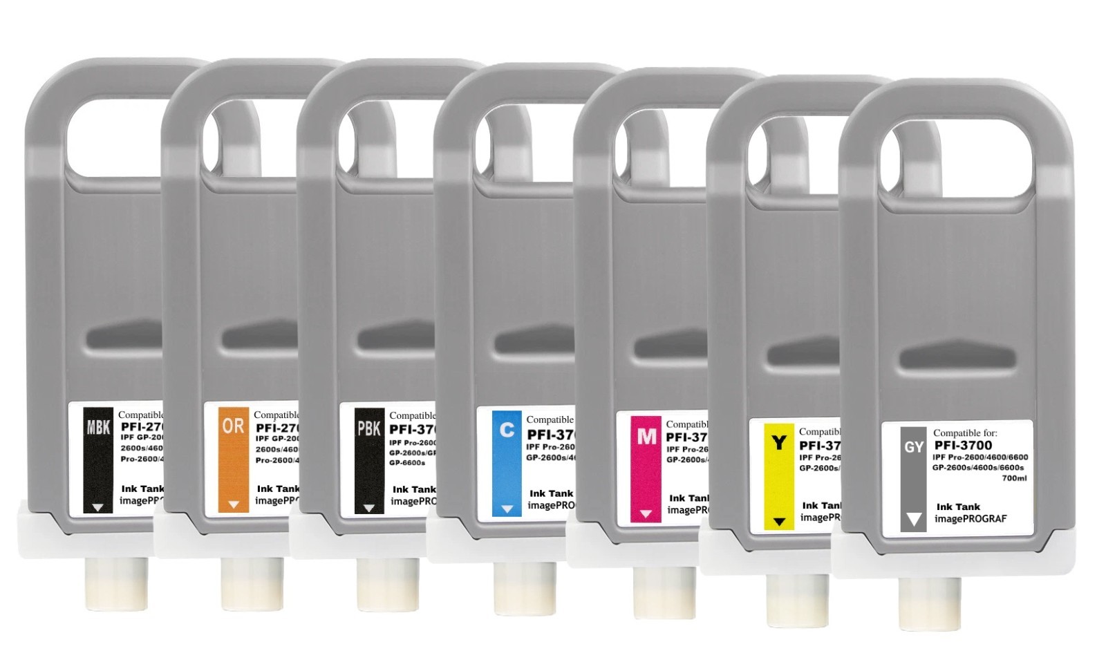 Set 7 PFI-3700 PFI-2700MBK Ink Tank fit Canon IPF  GP-2600s GP-4600s GP-6600s