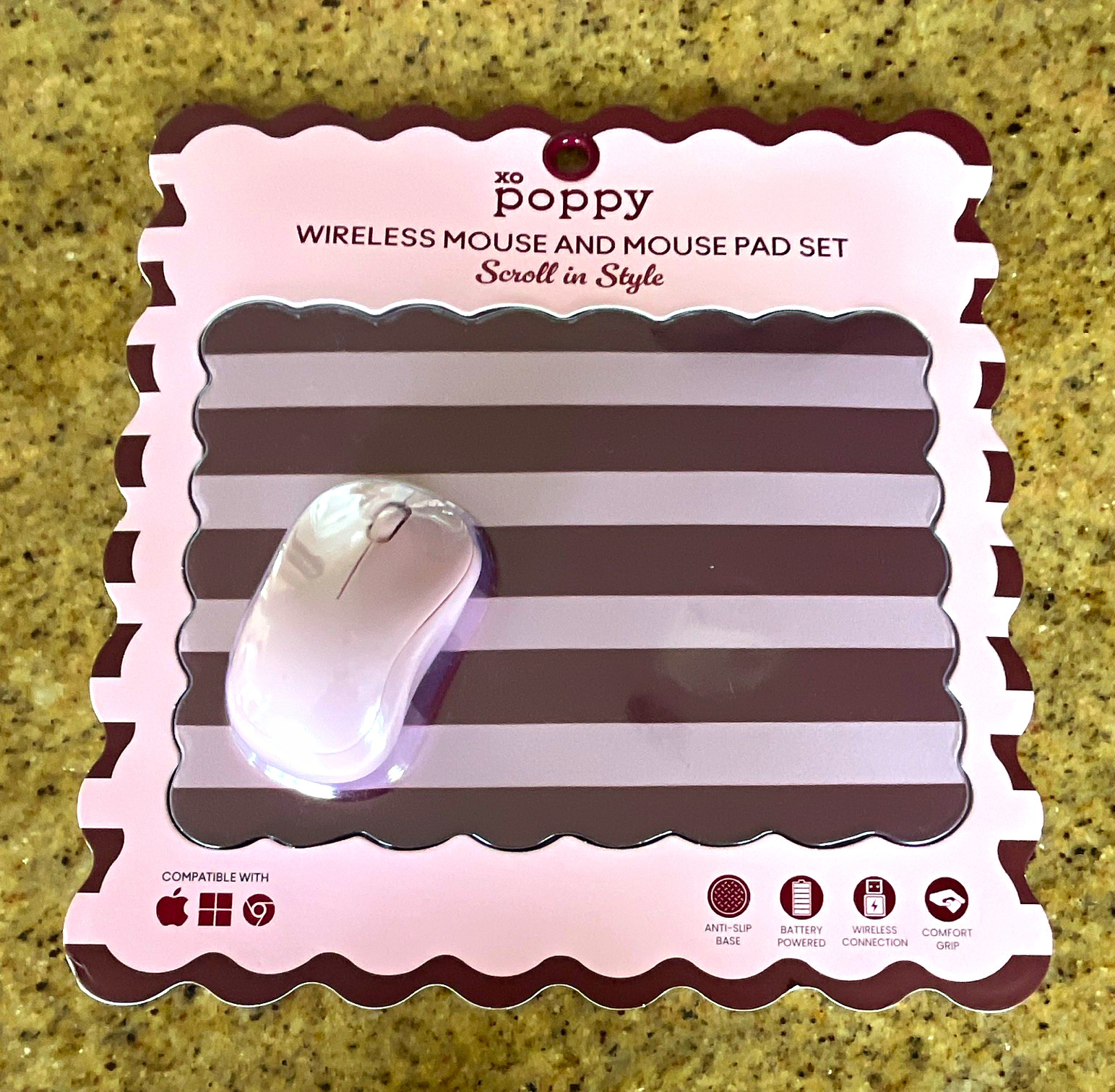 XO Poppy Wireless Standard Mouse with Matching Mouse Pad Set