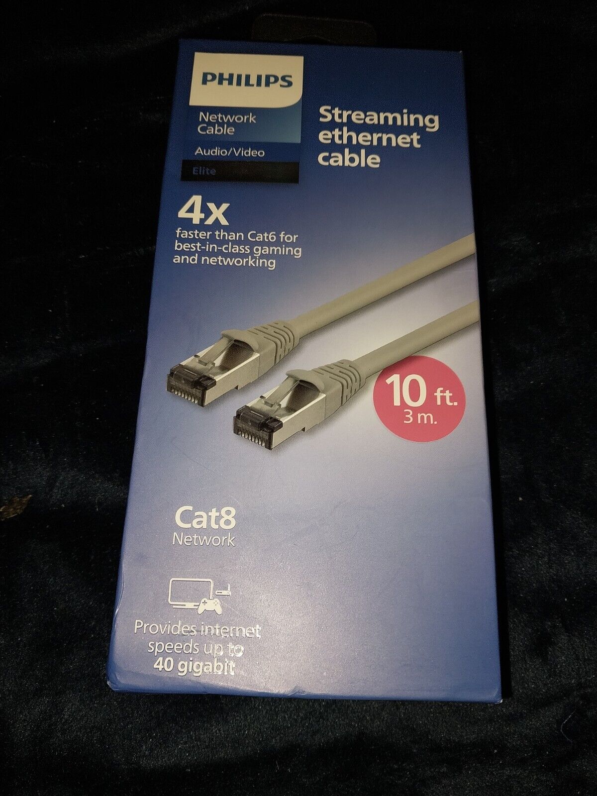 Philips 10ft Cat8 RJ45 Network Ethernet Cable 40Gbps Streaming Gaming - Gray