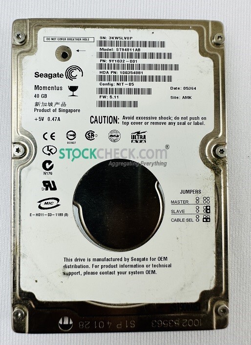 Seagate 9Y1032-001 Hard Disk Drive | 40GB Internal 2.5-in ATA100 HDD 5400rpm 8MB