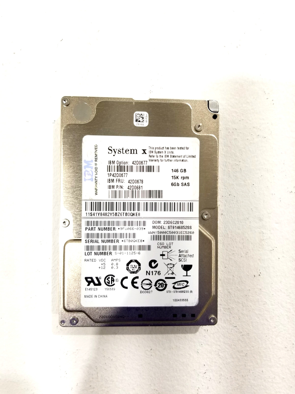 IBM ST9146852SS 146GB 2.5" 6Gb/s 15K RPM SAS Hard Drive FRU P/N: 42D0678 Tested