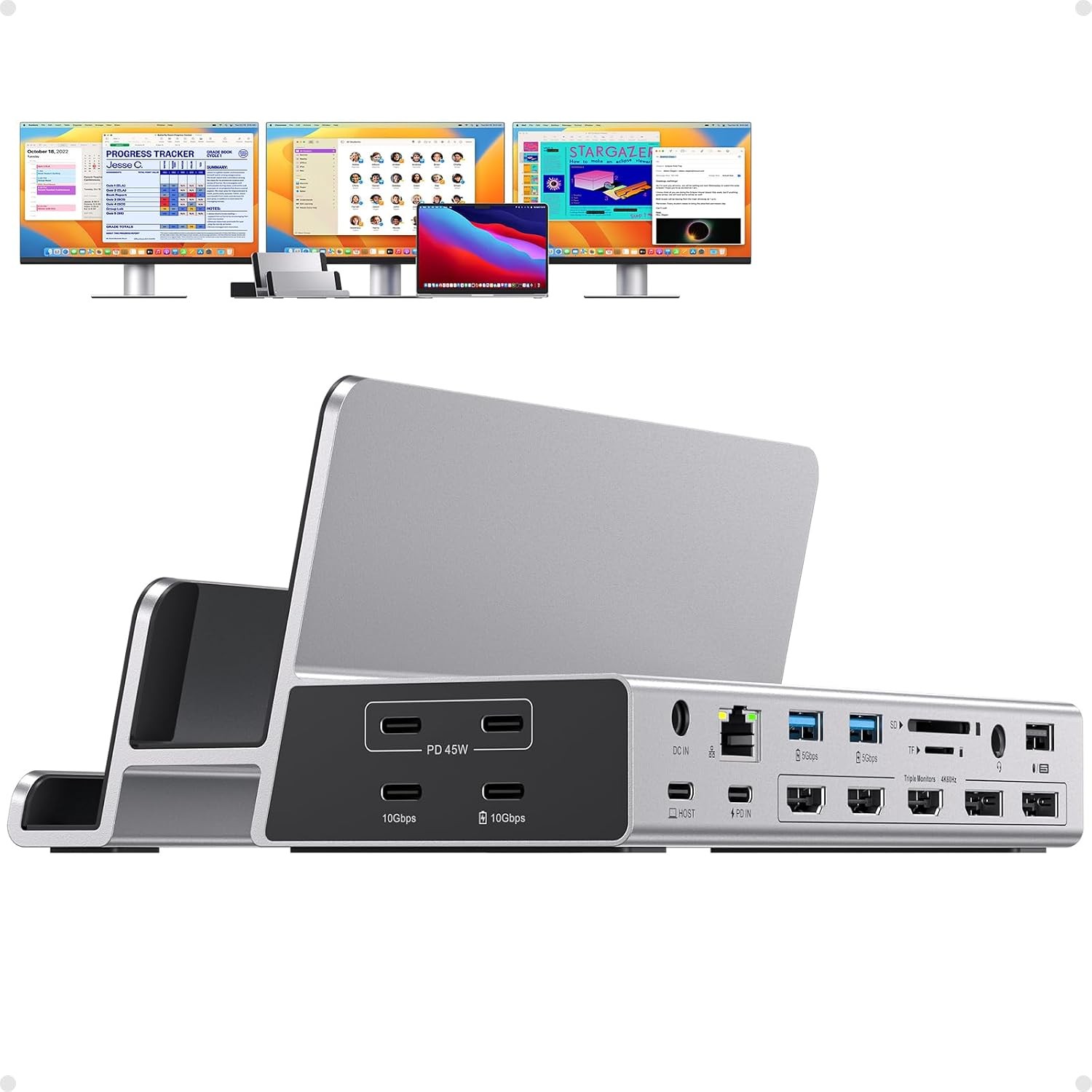 PULWTOP 19-in-1 Triple Display Docking Station Dual Stand 100W PD 3 HDMI 2 DP