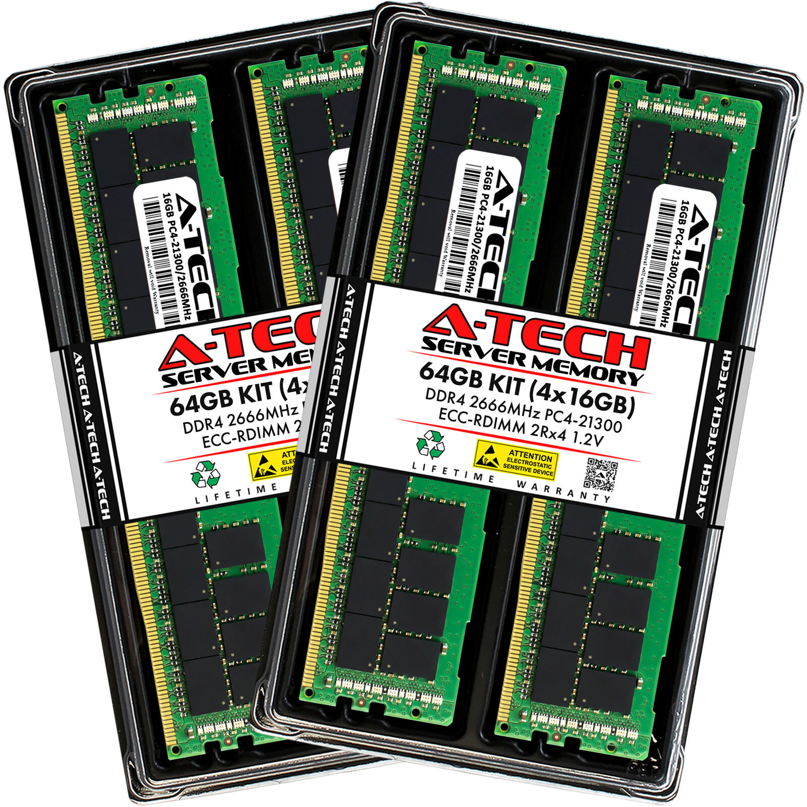 A-Tech 64GB 4x 16GB 2Rx4 PC4-21300R DDR4 2666MHz ECC REG RDIMM Server Memory RAM