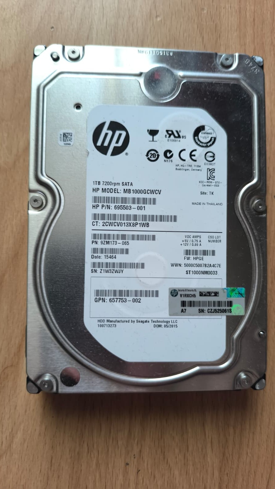 HP 1TB 3.5" SATA Hard Drive 7200RPM MB1000GCWCV 655753-002 ST1000NM0033