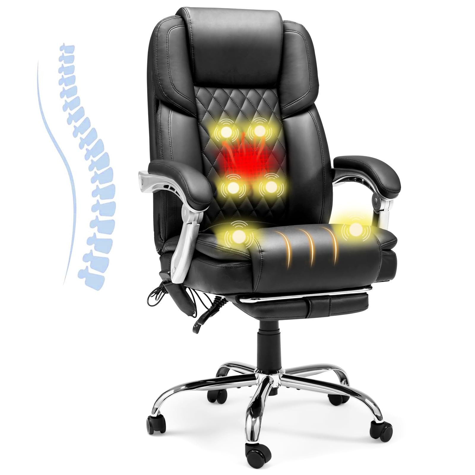 Heated Massage Executive Office Chair Footrest Black GGIN0127BK-C01-04 HOMREST