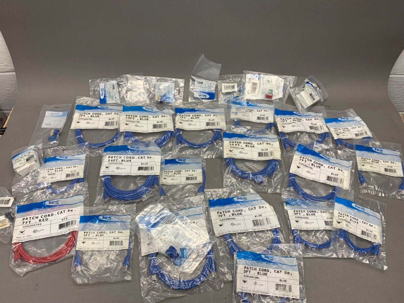 Lot of Mixed ICC Brand CAT5e Ethernet Cables and Other Ethernet items, See Video