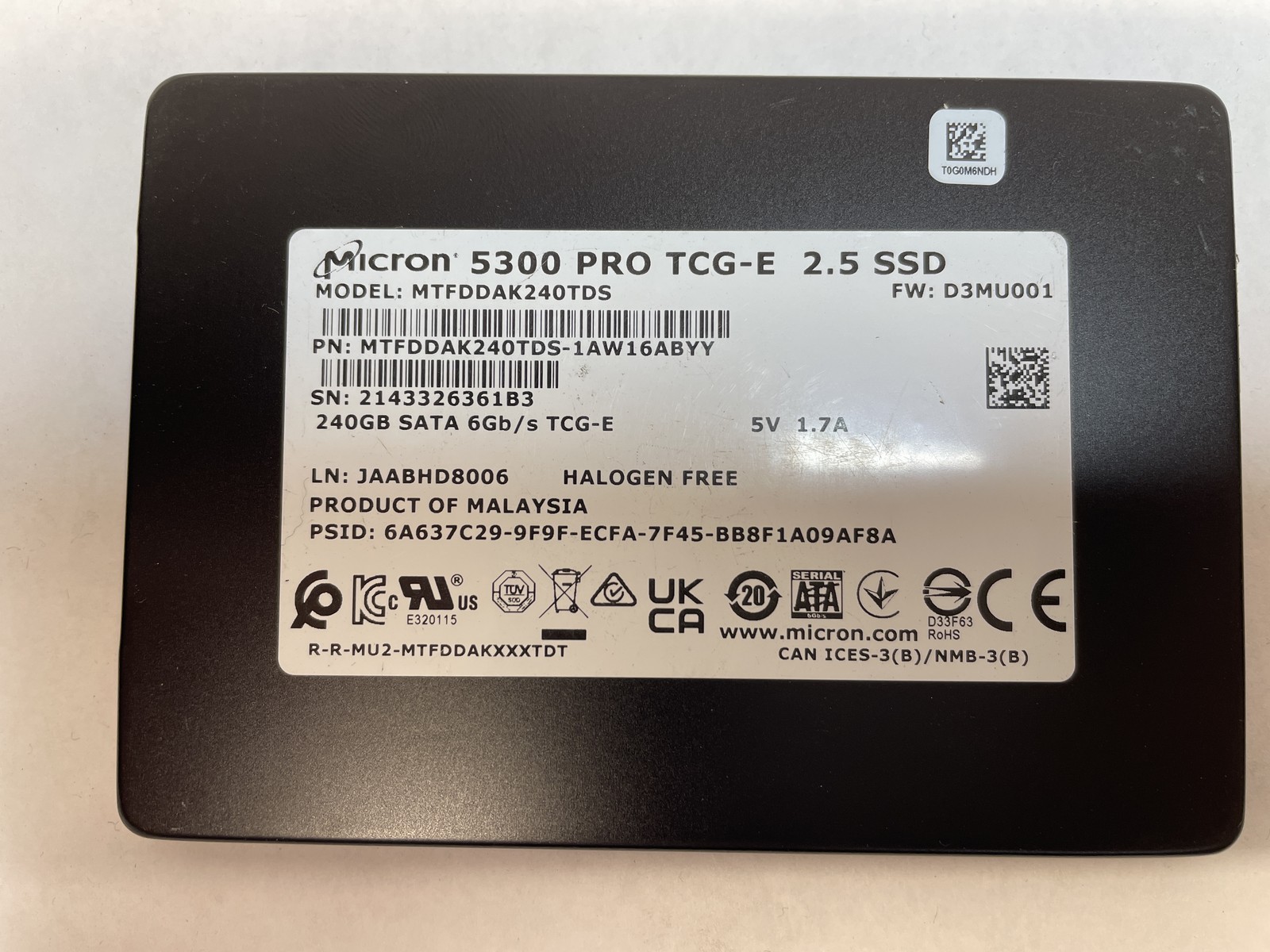 Micron 5300 PRO 240GB 2.5" SATA III SSD MTFDDAK240TDS 85-94% Health