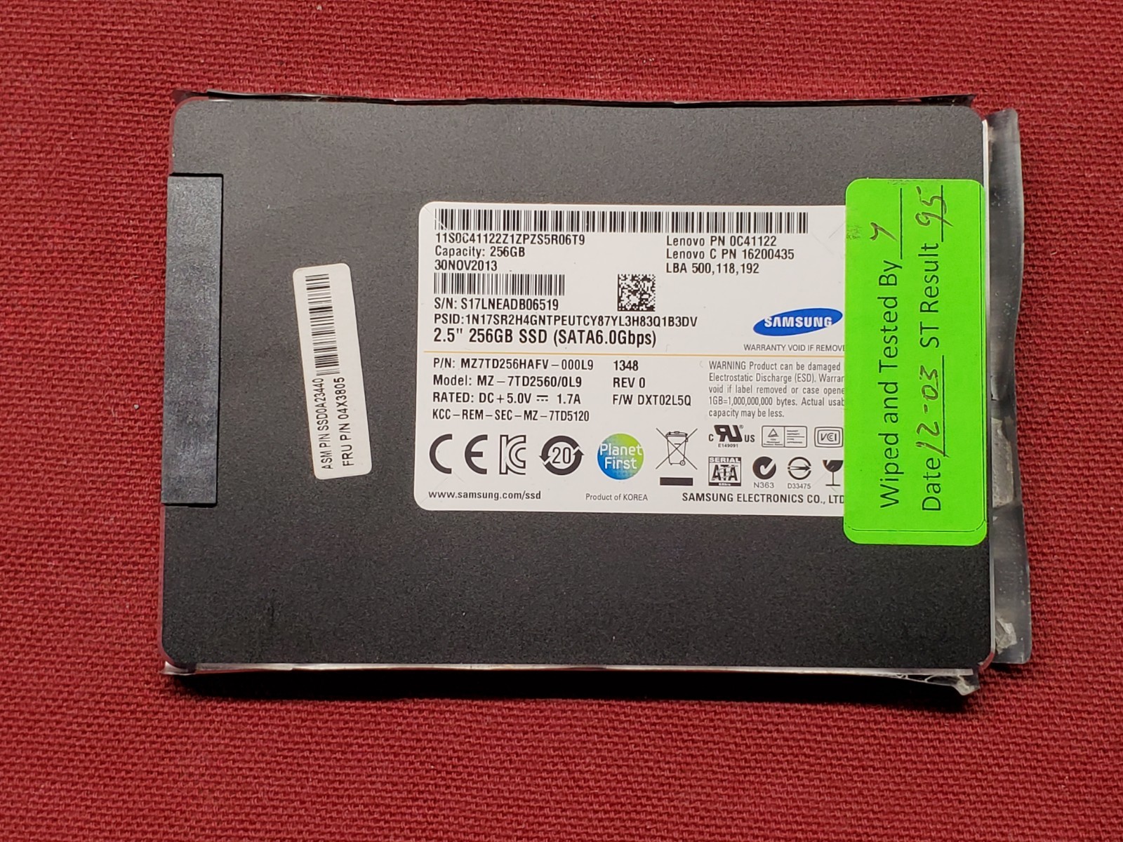 Samsung MZ-7TD2560/0L9 256GB 2.5" SATA SSD MZ7TD256HAFV-000L9 #3321