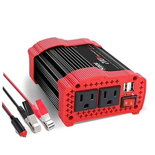 200W Car Power Inverter 12V DC to 110V Converter with 3.1 A Dual USB - Red