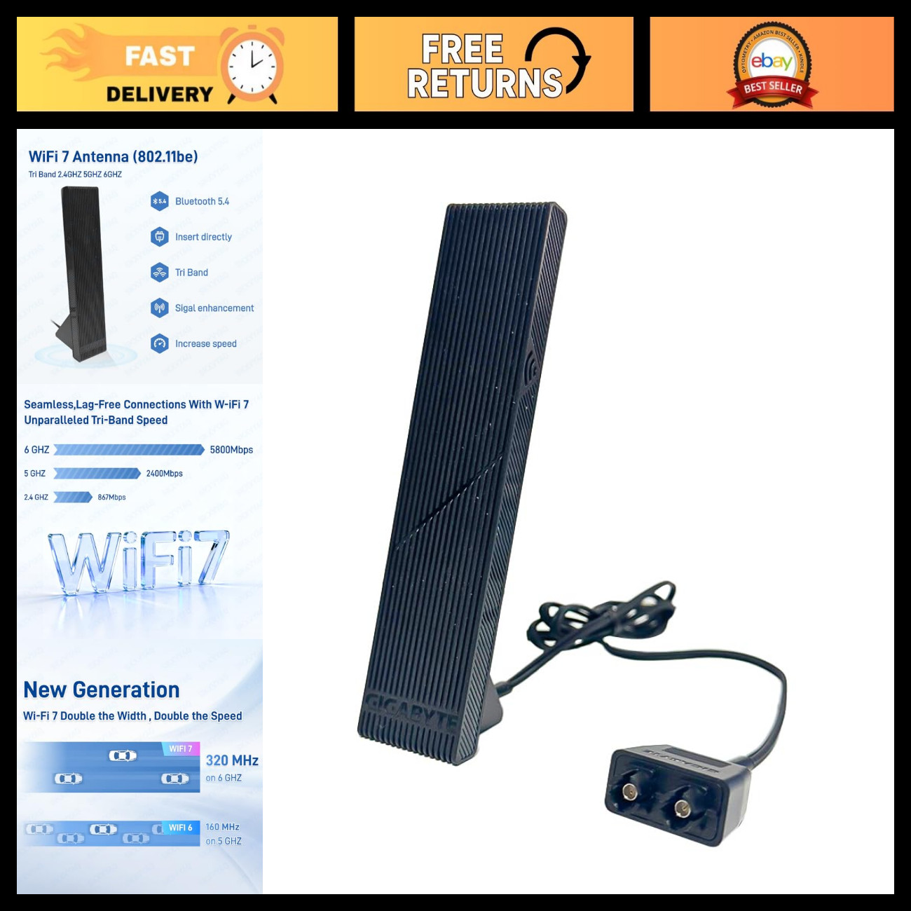 WiFi 7 Magnetic Antenna for X870 AORUS - 2.4G 5G 6G WiFi 6E Signal Booster