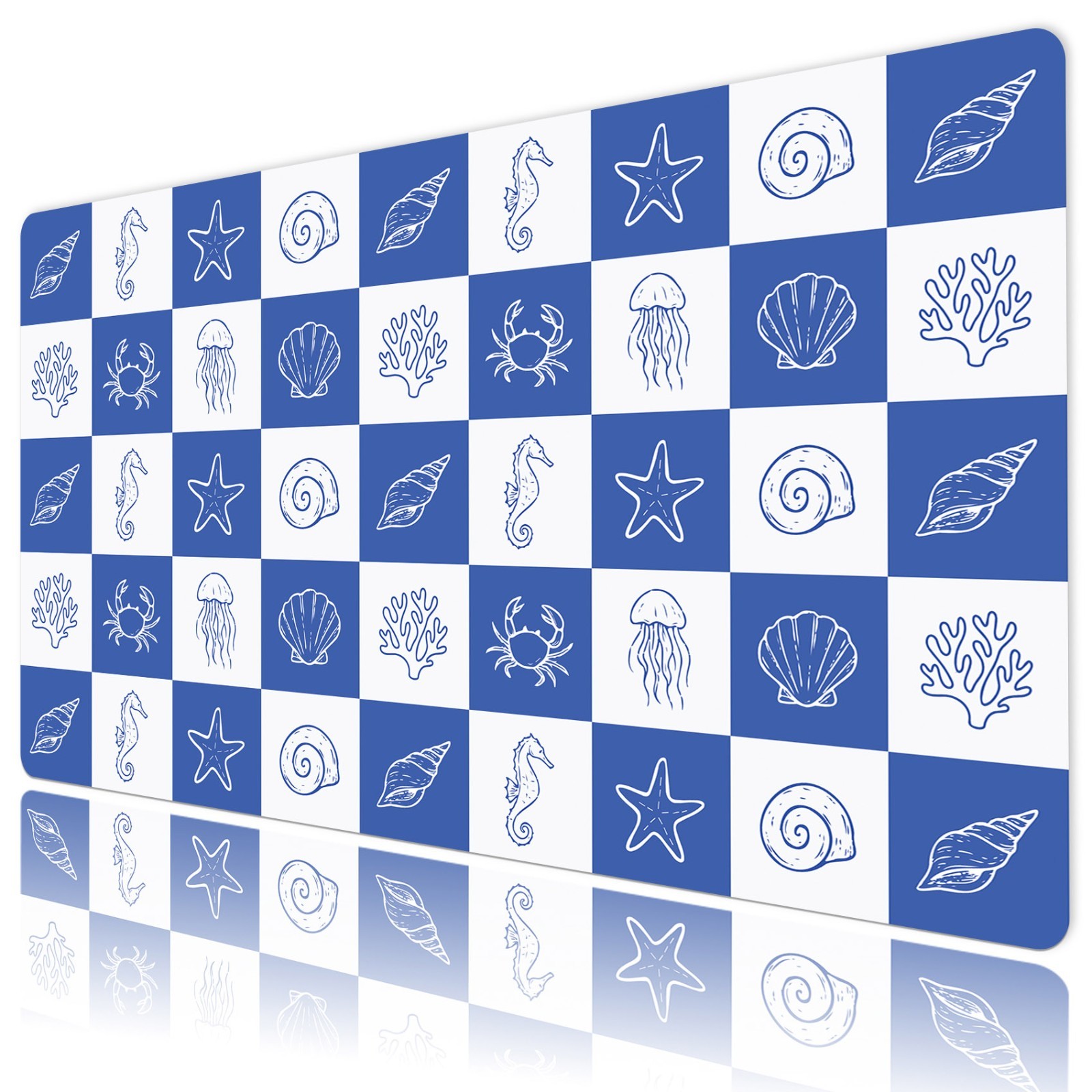 Blue Checkered Mouse Pad Starfish Ocean Desk Mat for Keyboard and Mouse Desk Pad