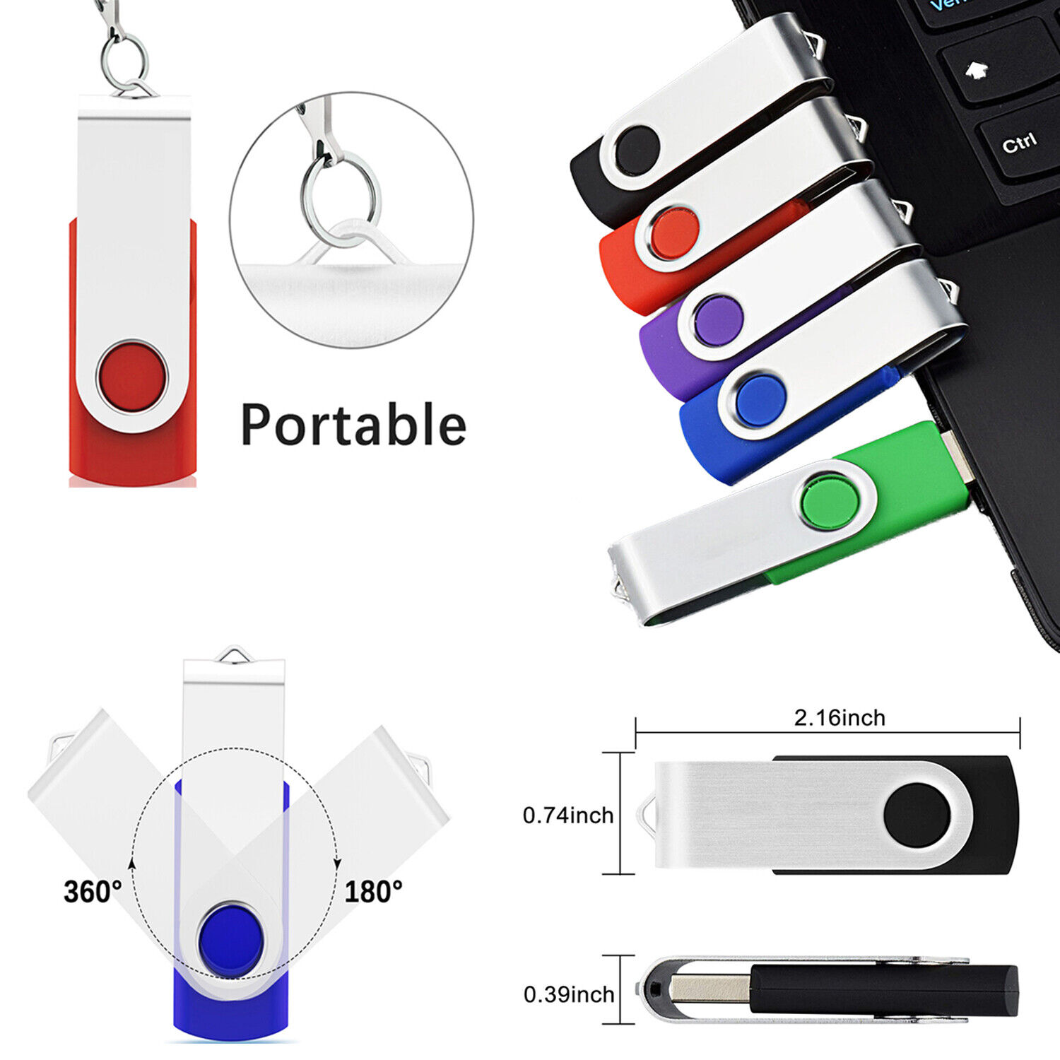 Wholesale 5/10 Pack 1-32GB Swivel USB 2.0 Flash Drive Memory Stick Pen Drives PC