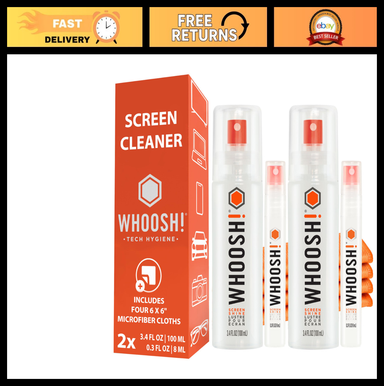 Screen Cleaner Kit - 2 Pack, 3.4oz & 0.3oz, Streak-Free, Anti-Static, Safe for A