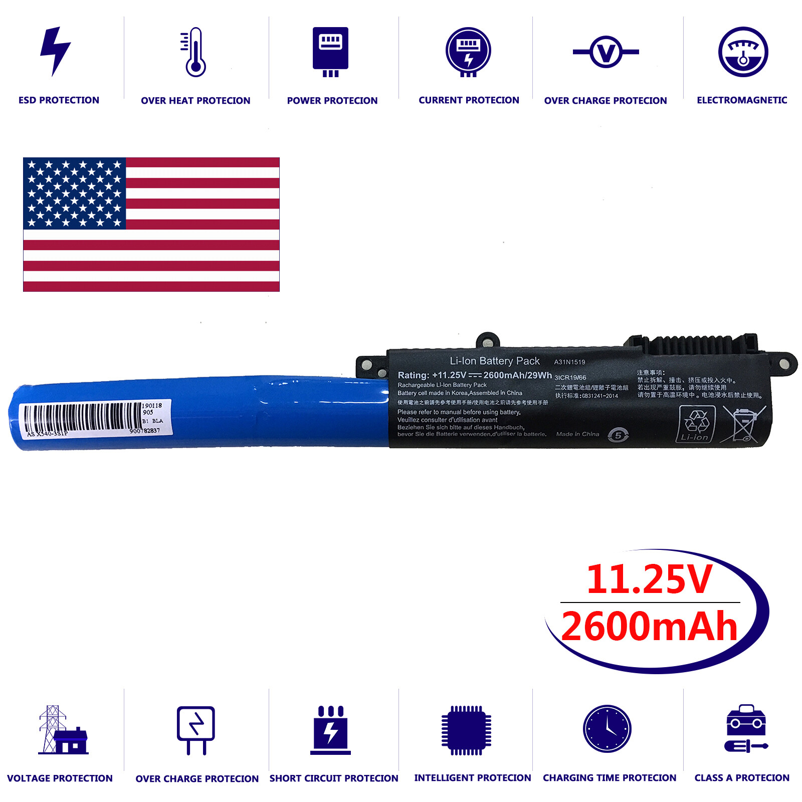 Battery for Asus FX-PLUS4720 A31LO4Q FL5700u A31N1519 A32N1519 X540YAl X540LJ-1A