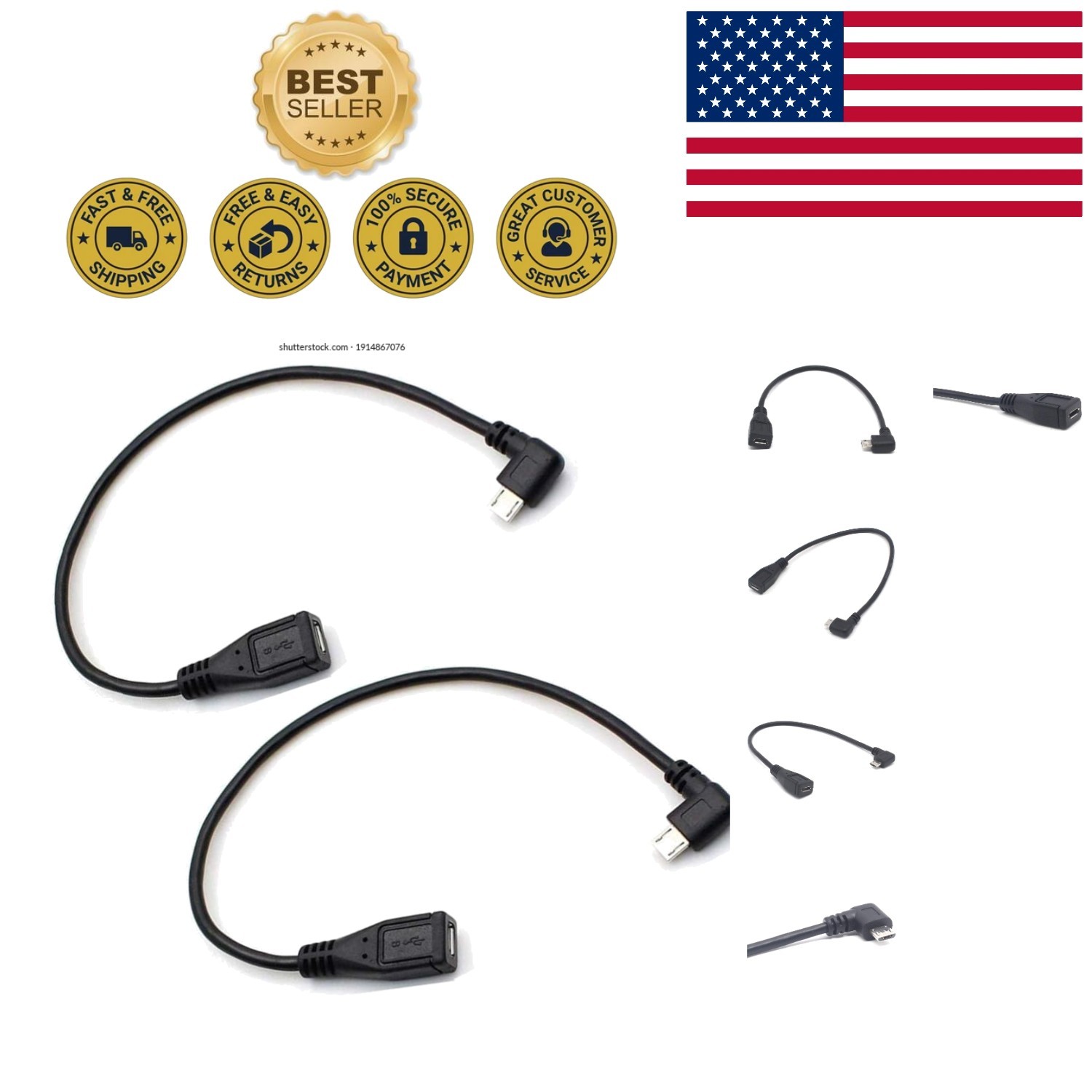 Compact Micro USB 90 Degree Extension Cable - Perfect for Home & Travel - 2 Pack