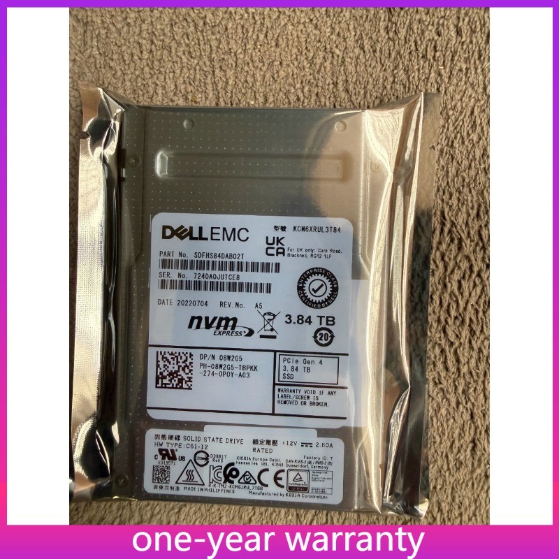 08W2G5 8W2G5 3.84TB SSD CM6 DELL U.3 NVMe Gen4 KCM6XRUL3T84 PCIe DELL Drive New