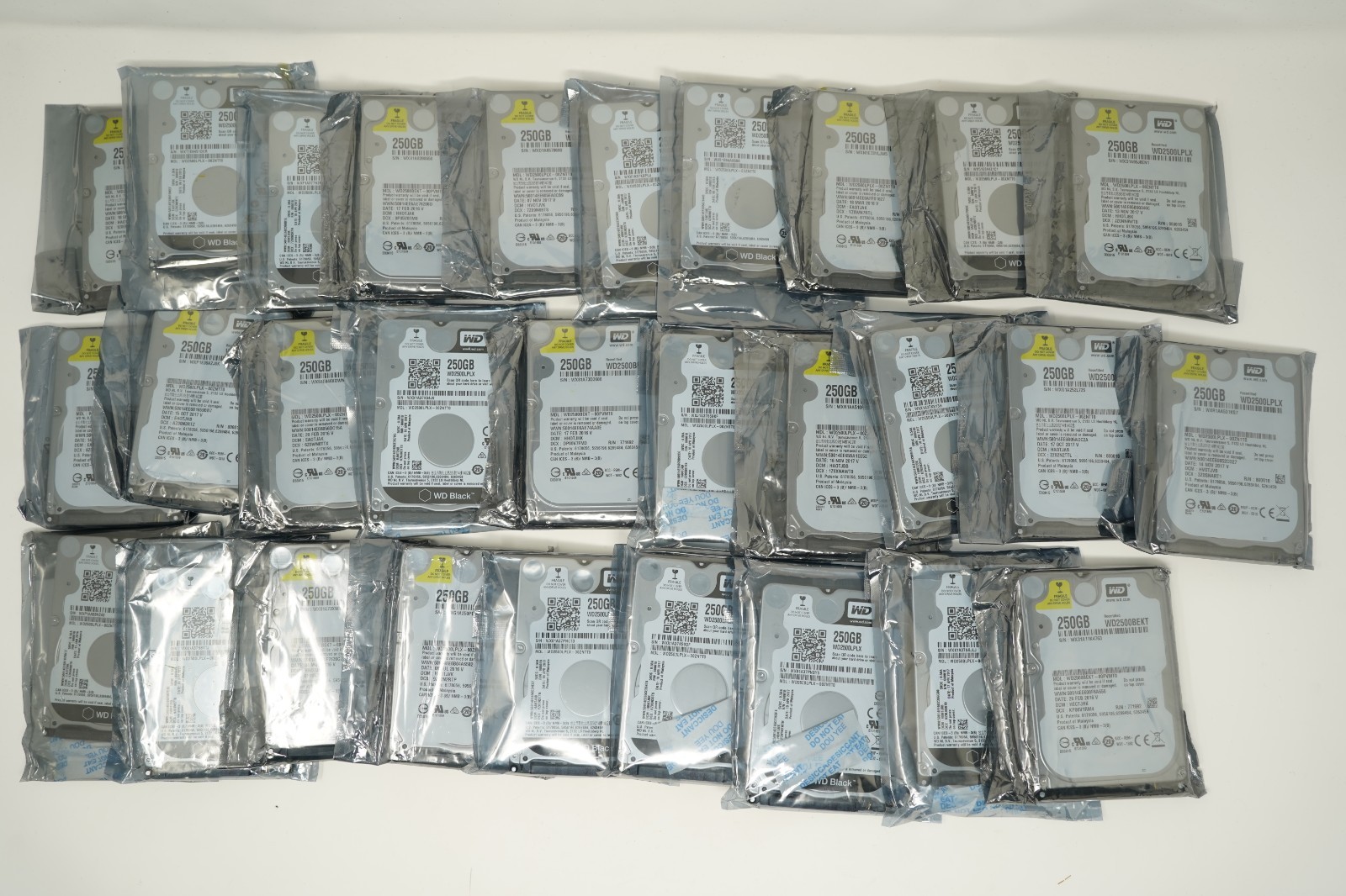 Lot of 29 - Sealed Recertified WD 250GB 7200RPM 2.5" SATA HDD Laptop Hard Drives