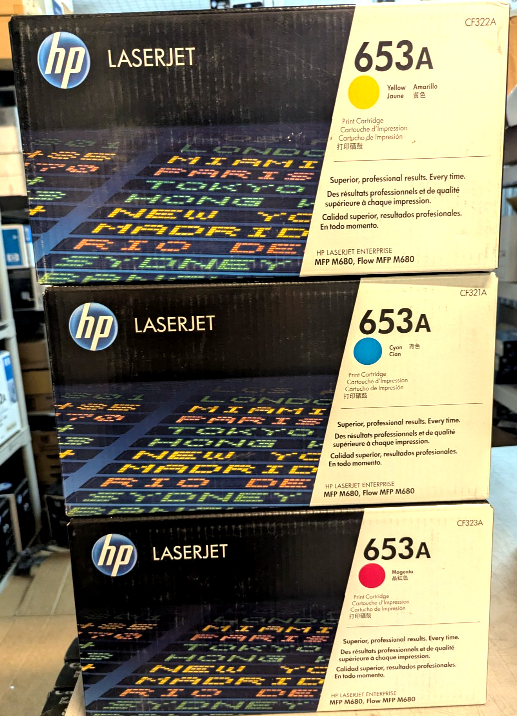 ✨ GENUINE SET 3 HP 653A TONER CF321A CF322A CF323A LaserJet MFP M680 SEALED ✨