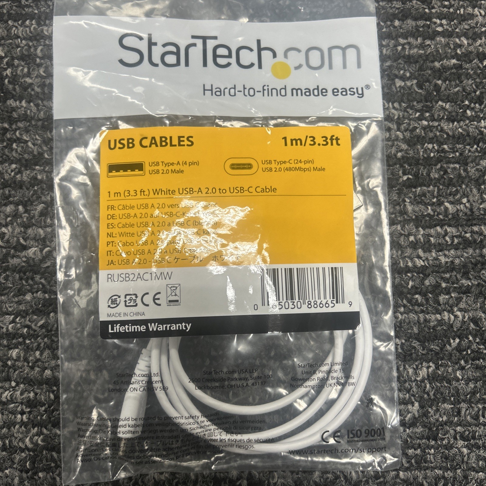 startech usb a 2.0 to usb c cable 1m/ 3.3 ft