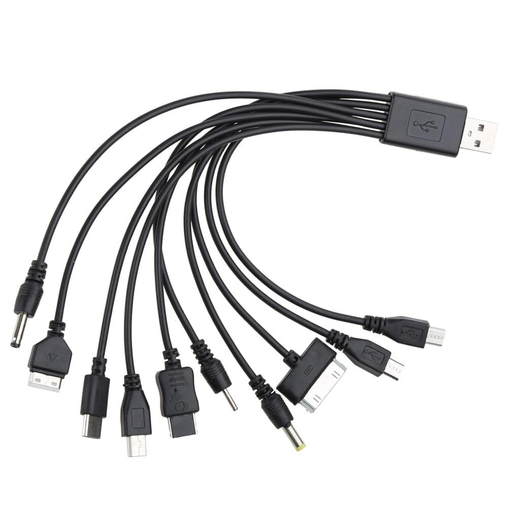 Black 10 in 1 Multi Charging Cable, Universal Multiple Charging Cord Cable with