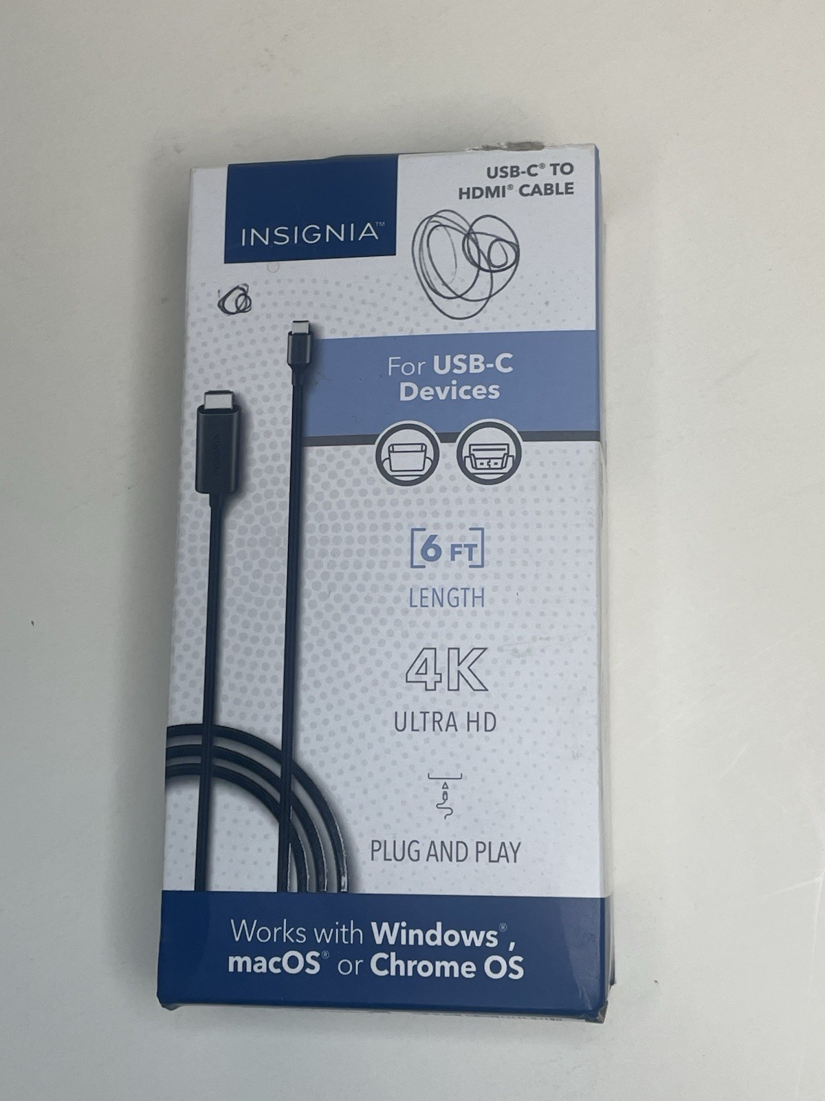 New, Open Box, Insignia  USB-C to HDMI  -  6ft Long Black Braided Cable