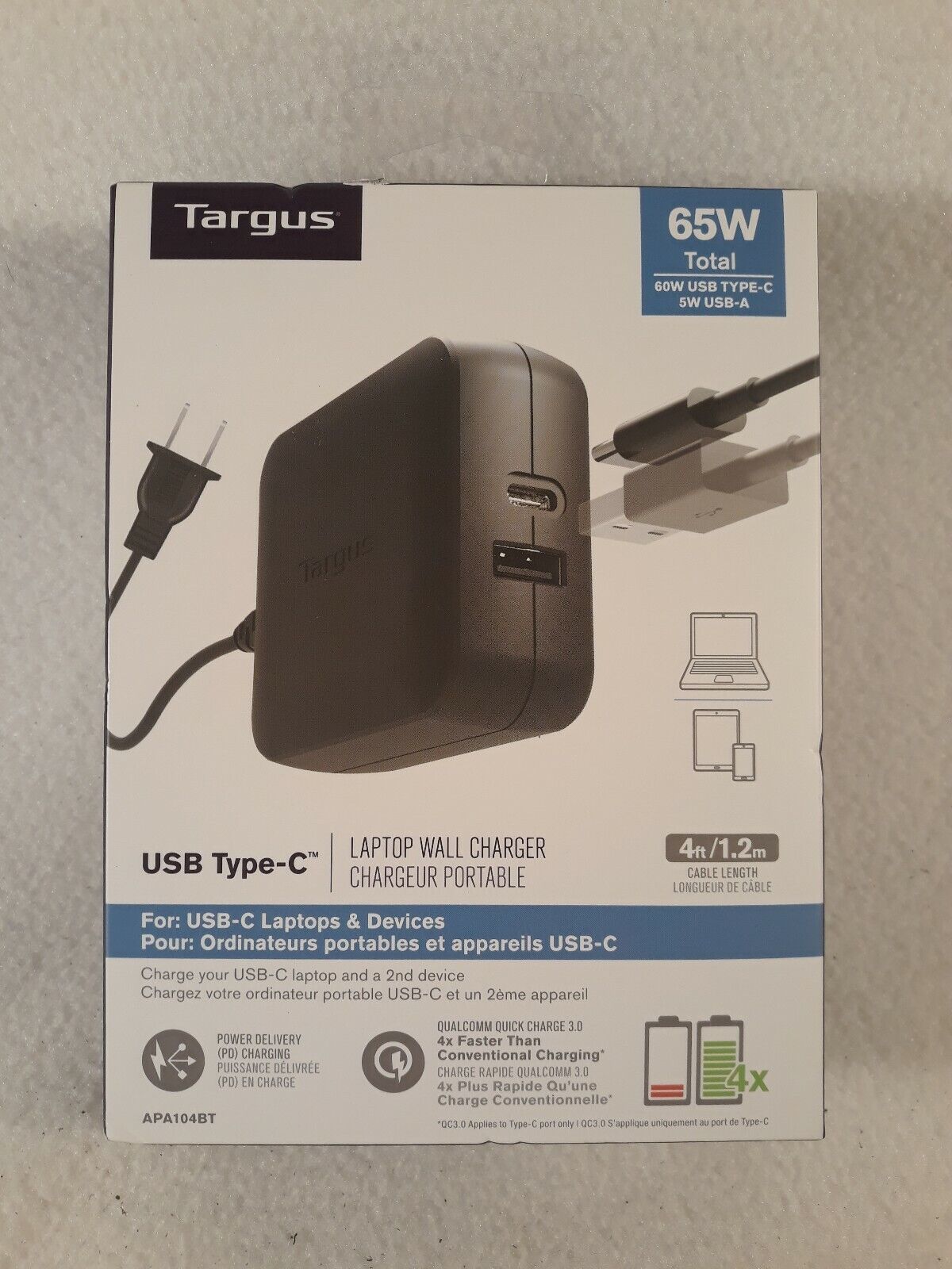 Targus 65W USB Type-C & USB-A Laptop Wall Charger APA104BT