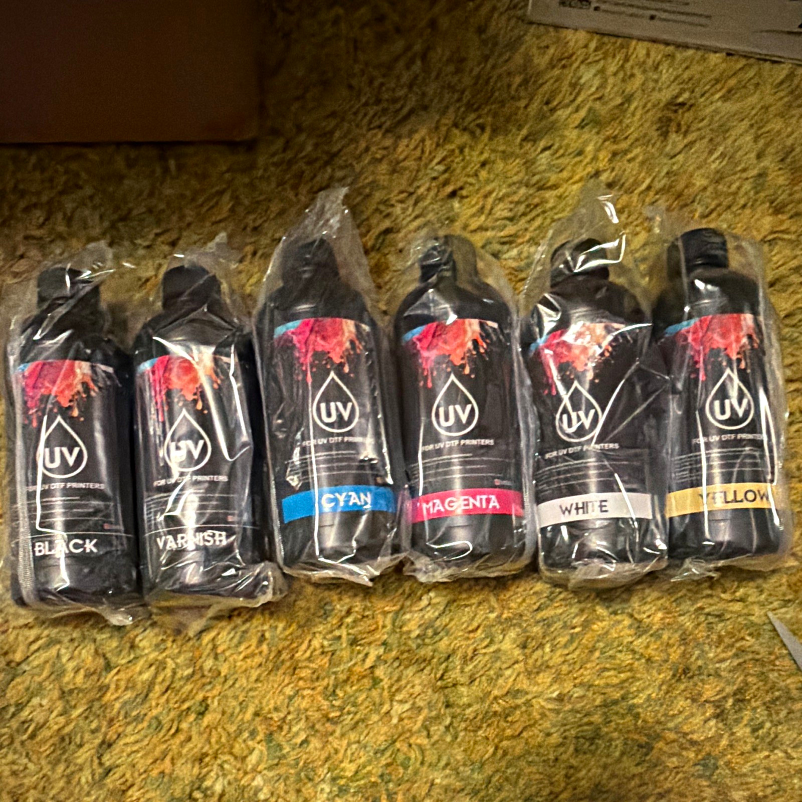 UV DTF Ink 6-Pack Set 500ml - CMYKW + Varnish (For XP600 i3200 DX5 DX7 Printhead