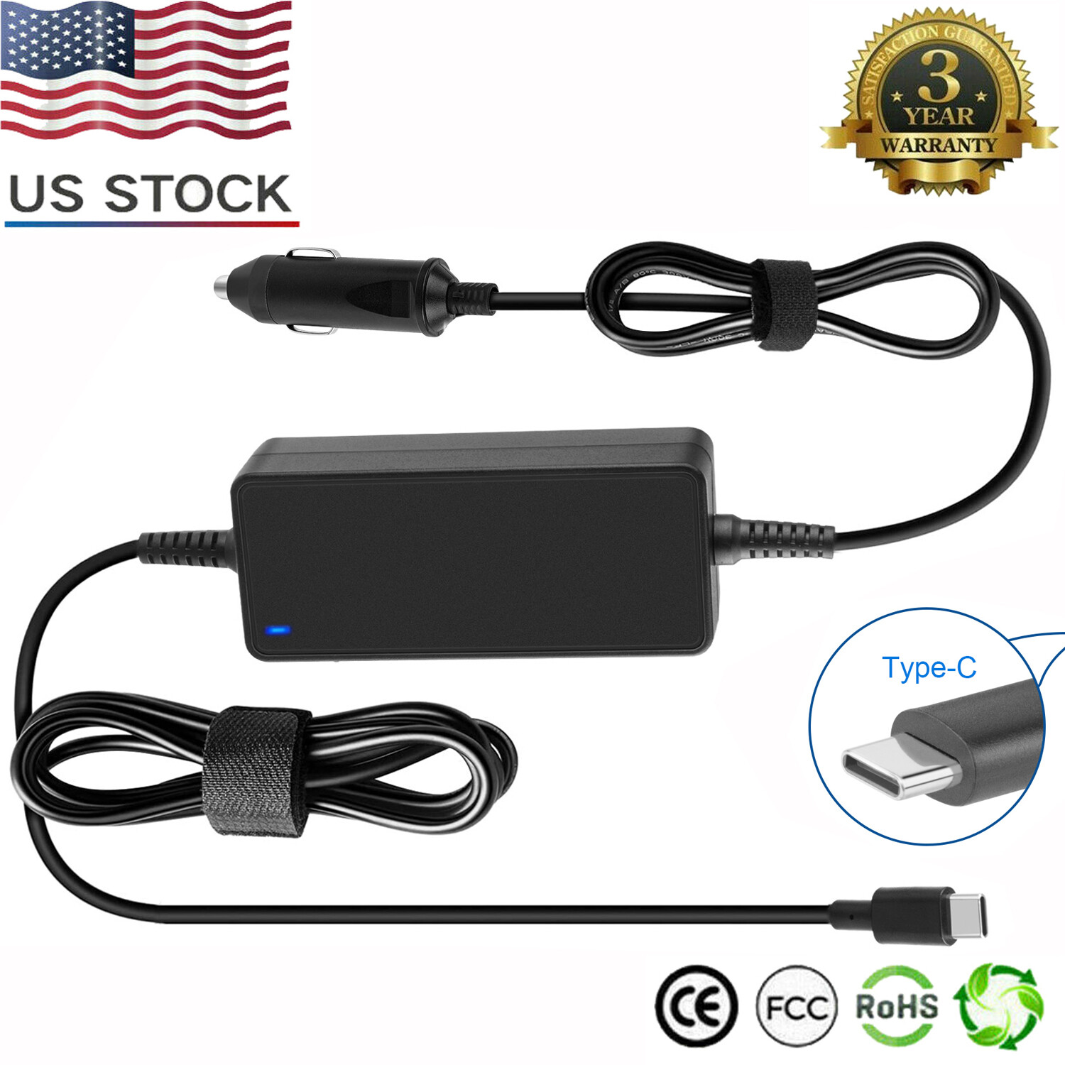 USB-C CAR Charger for Dell Latitude 5510 7200 7520 9520 9330 Laptop DC Adapter