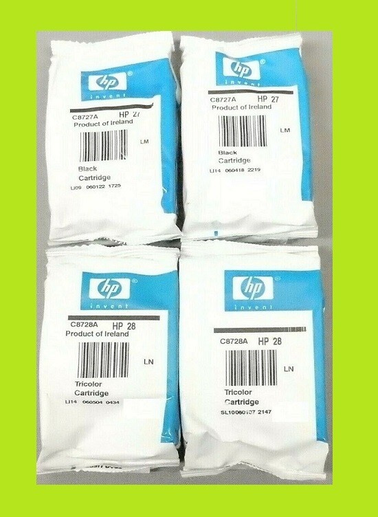 4 NEW Genuine SEALED BAG Original HP 27 Black and 28 Color Inkjet Cartridges