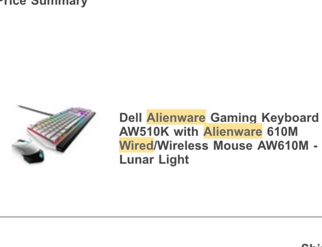 Alienware AW510K Wired Mechanical Gaming Keyboard Only Lunar Light White RGB