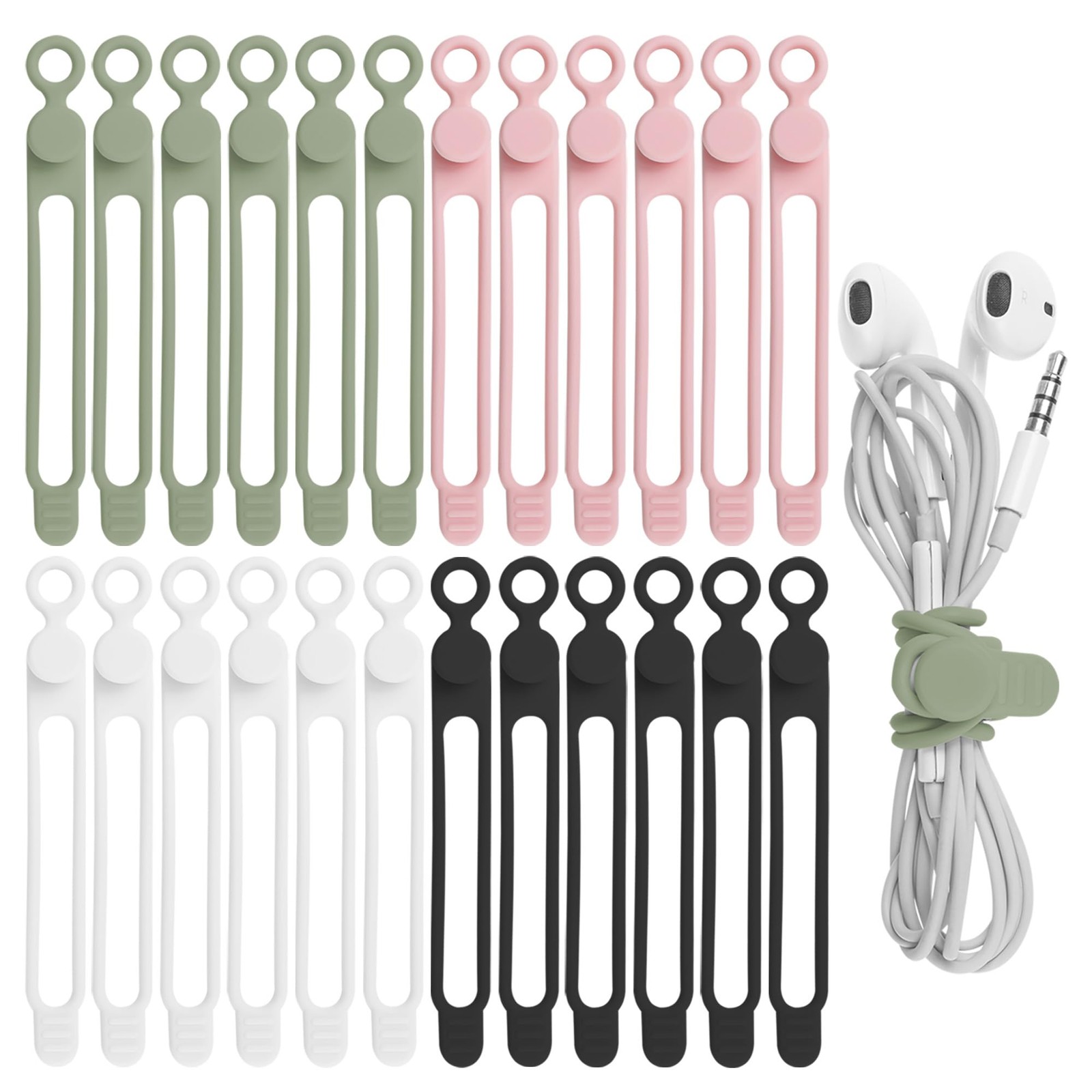 Nearockle 24Pcs Silicone Cable Ties, Cord Organizer 4.2 Inch, Multicolor B