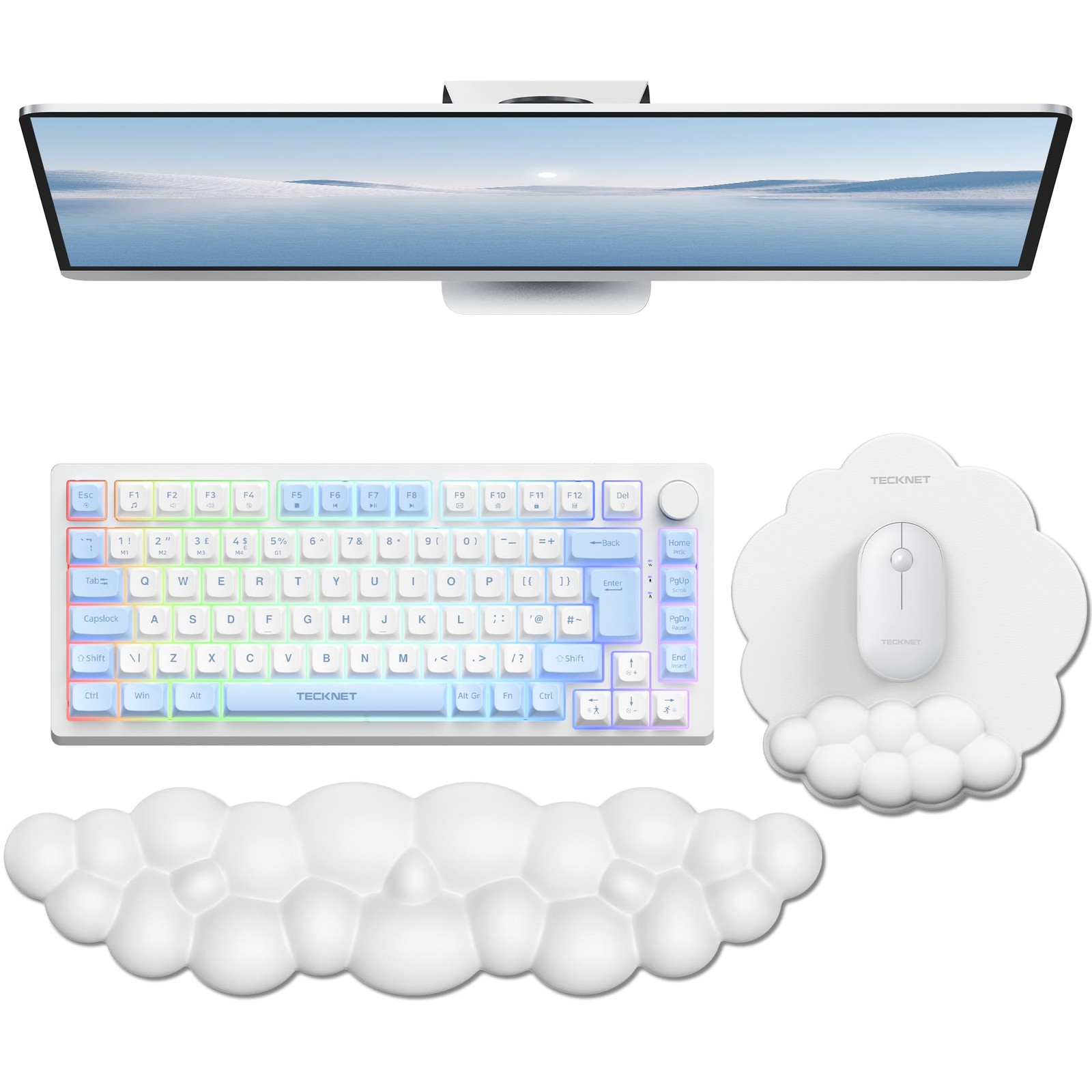 TECKNET Cloud Mouse Pad with Wrist Rest, Ergonomic Large, White