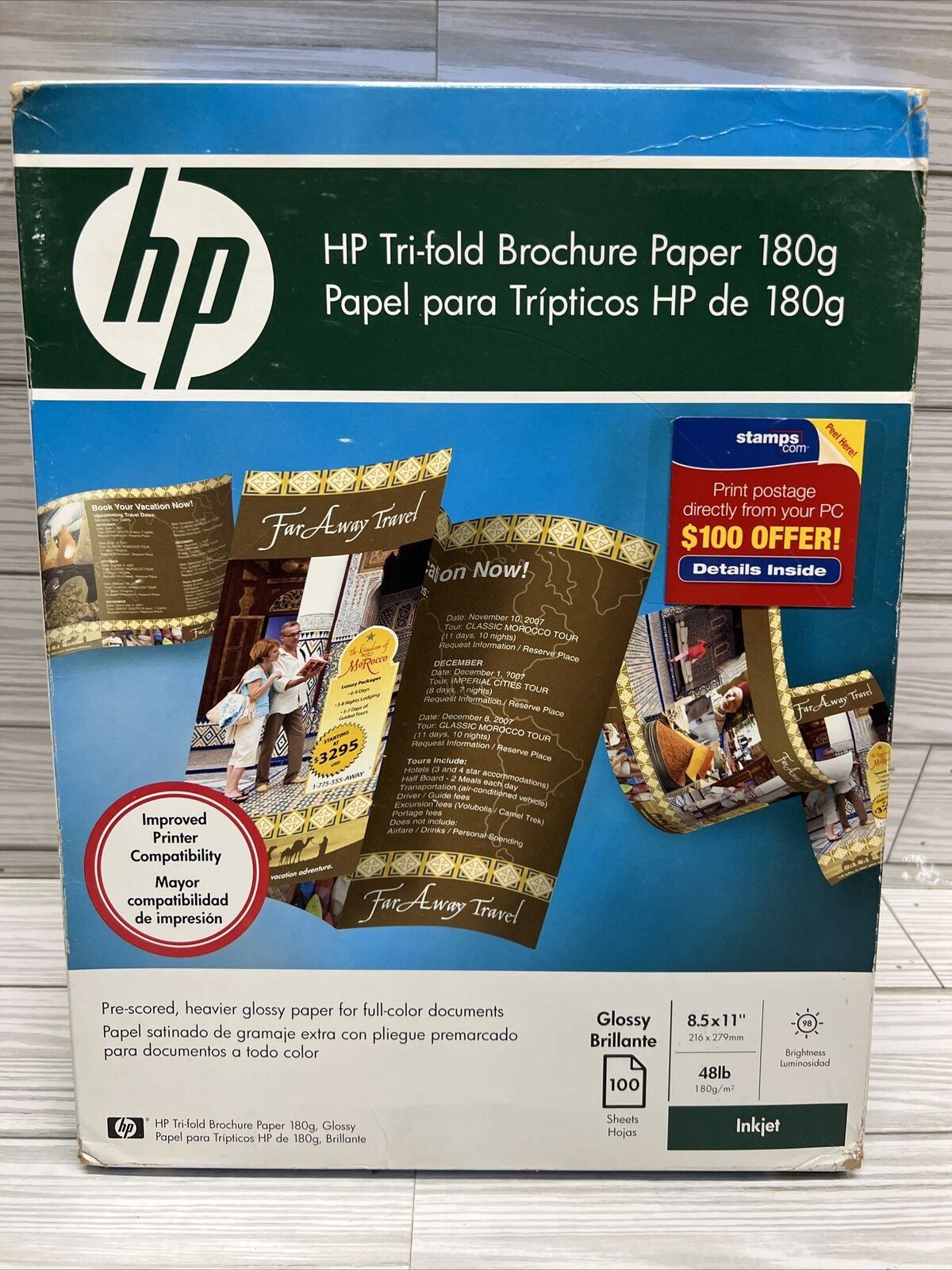 NEW ~ HP C7020A Inkjet Tri-Fold Brochure Paper Gloss 100 Sheets 8.5”x11” ~ 180g