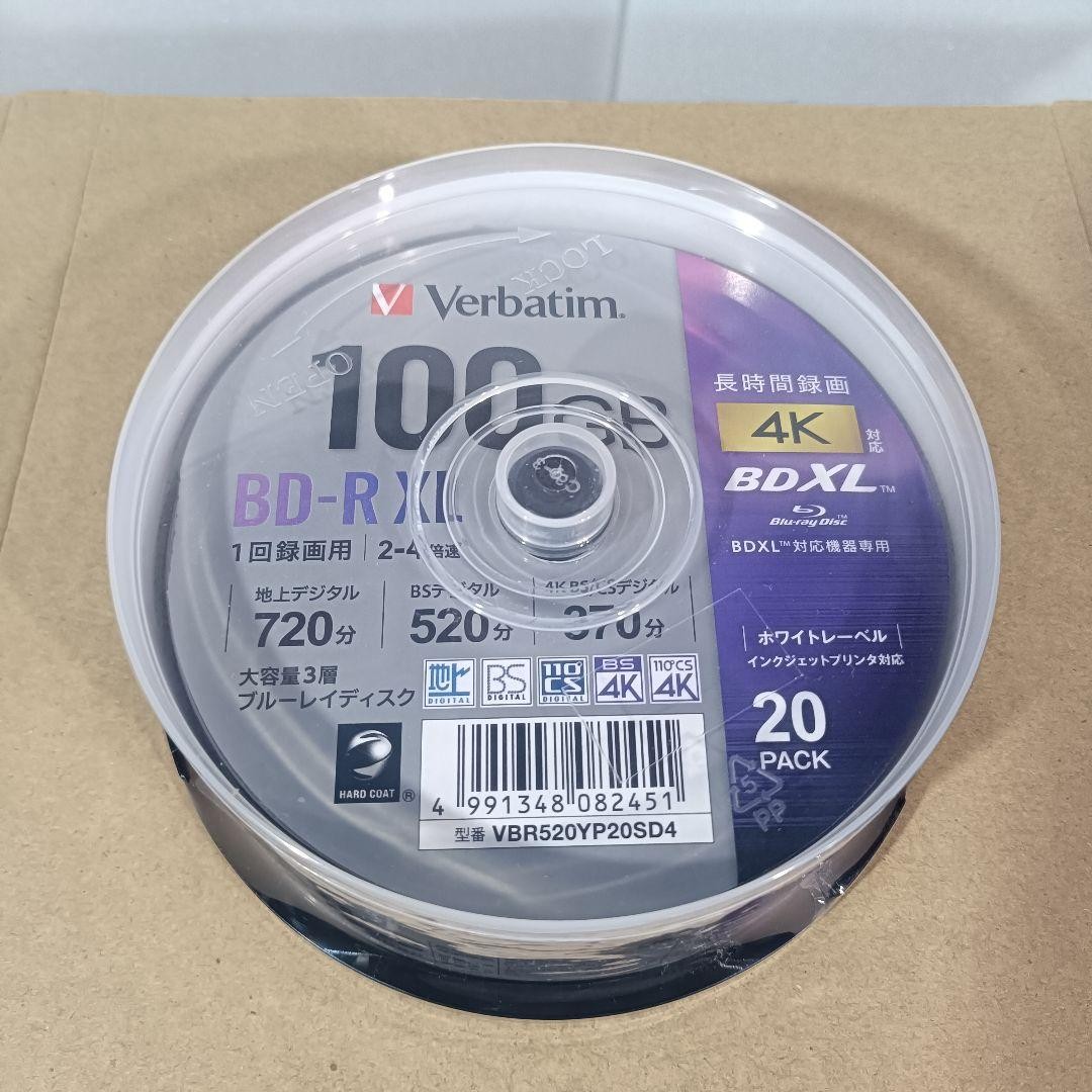 Verbatim Blu-ray Disc 20 Spindle 100GB 4X Speed BD-R XL VBR520YP20SD4 Printable