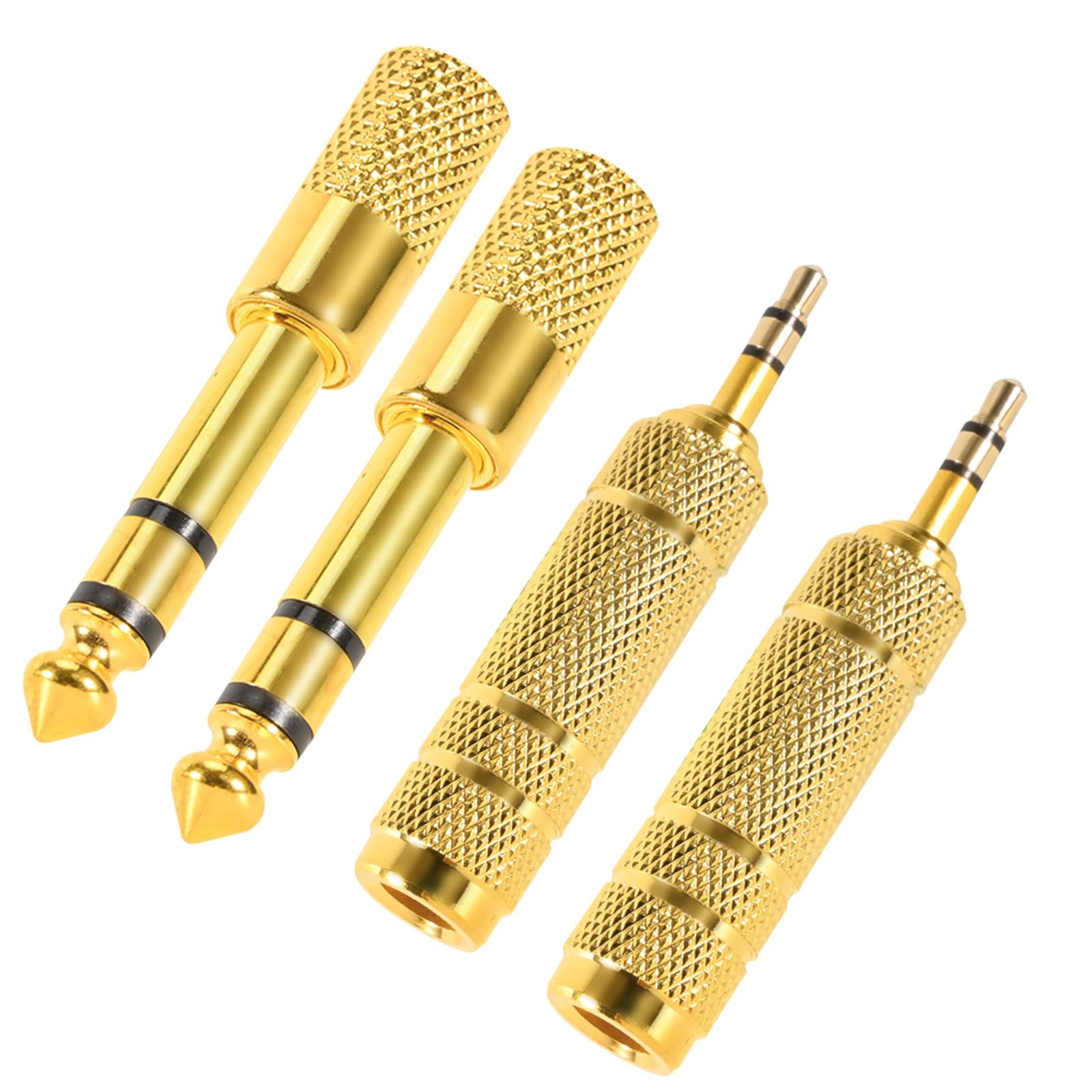 QAJOPFN 4 Pack Headphone Jack Adapter - 3.5mm (1/8 inch) Male to 6.35mm Gold 
