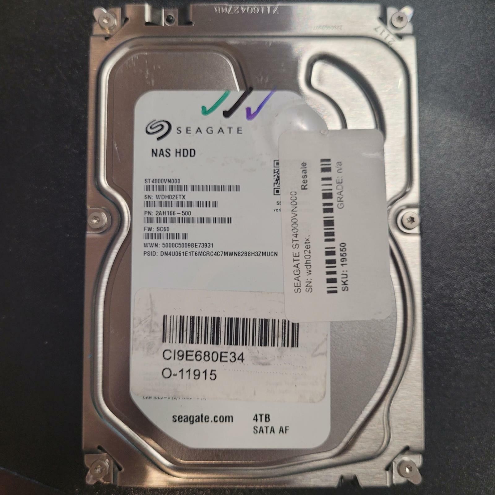 Seagate NAS HDD ST4000VN000 4TB 3.5" SATA Internal HDD | Grade A | mc