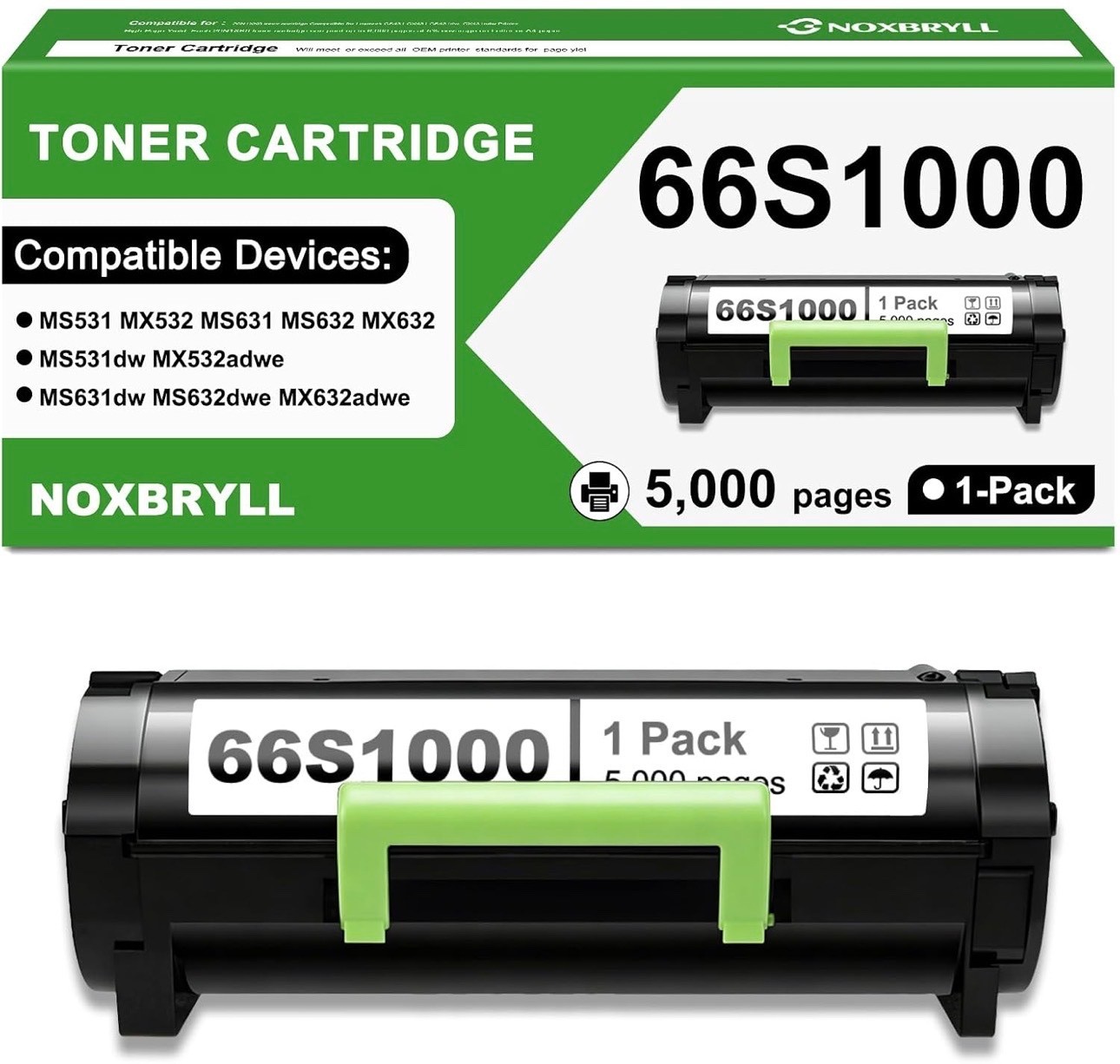 66S1000 Black Toner Cartridge for LexmarkMS531 MS631 MS632 MX532 MS531dw MS631dw