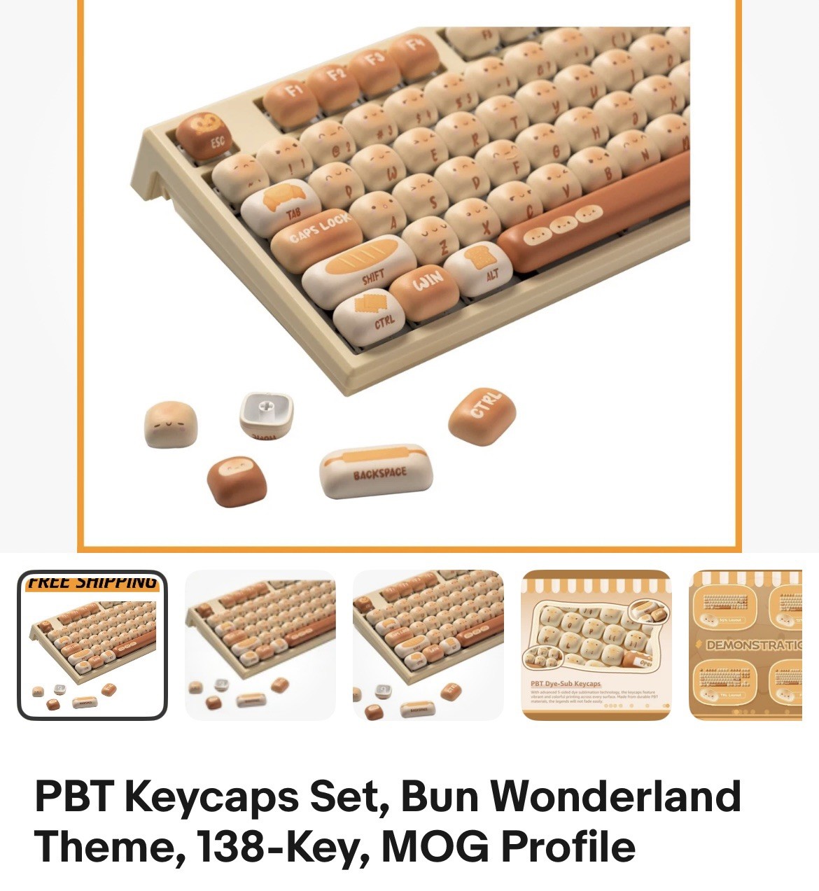 PBT Keycaps Set, Bun Wonderland MOG Profile 138-Key Keycaps for Mechanical Keybo