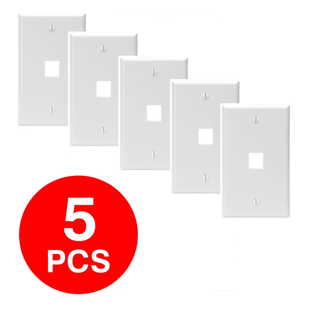 5x Wall Plate 1 Hole Port Jack Keystone Audio Wallplate White Lot Pack