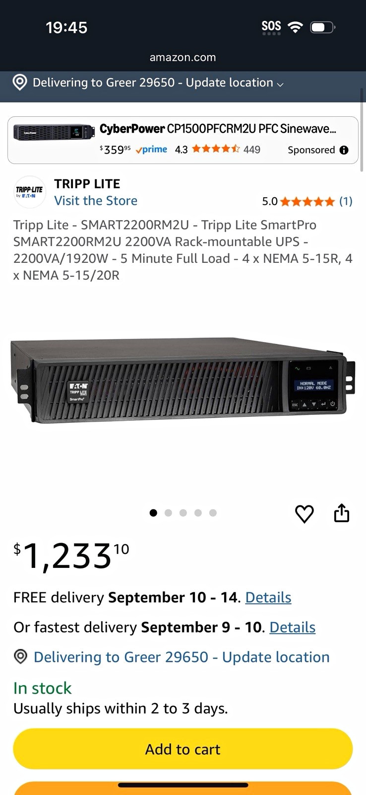 Tripp Lite SMART2200RM2U SmartPro 2200VA 1920W 2U Rackmount UPS 120V 8-Out