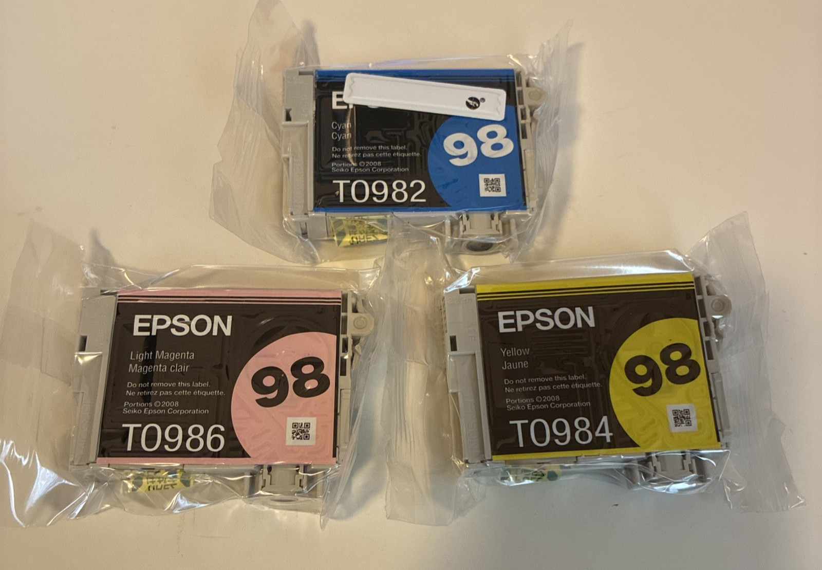 3 QTY Epson 98 Ink Cartridges T0982 T0984 T0986 Printer Ink Lot