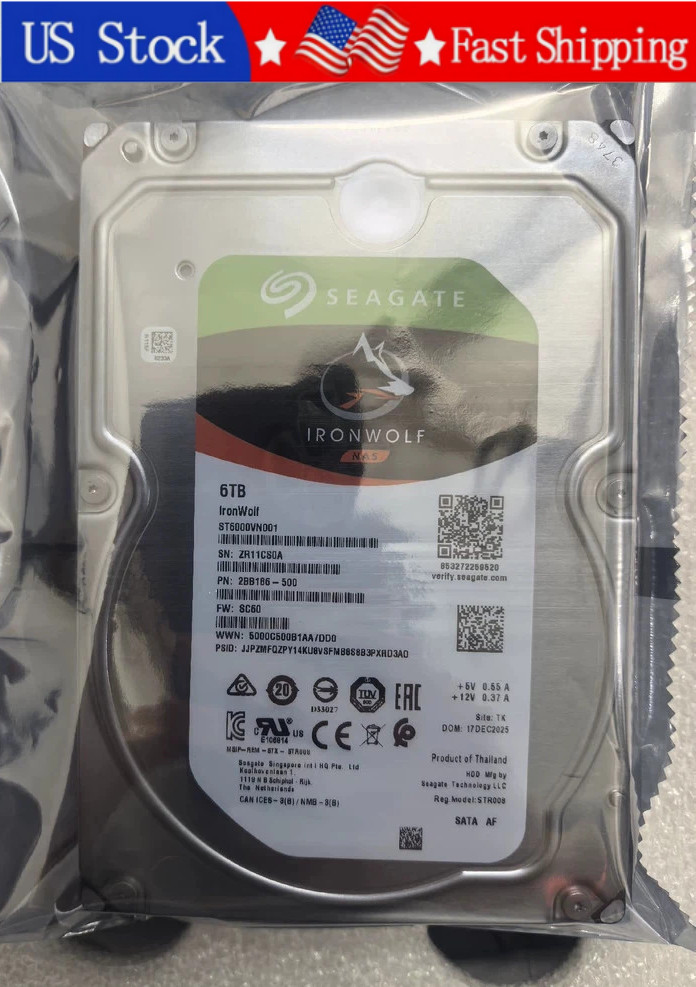 New Seagate ST6000VN001 IronWolf 6TB 256MB 5400RPM 3.5" SATA NAS Internal HDD