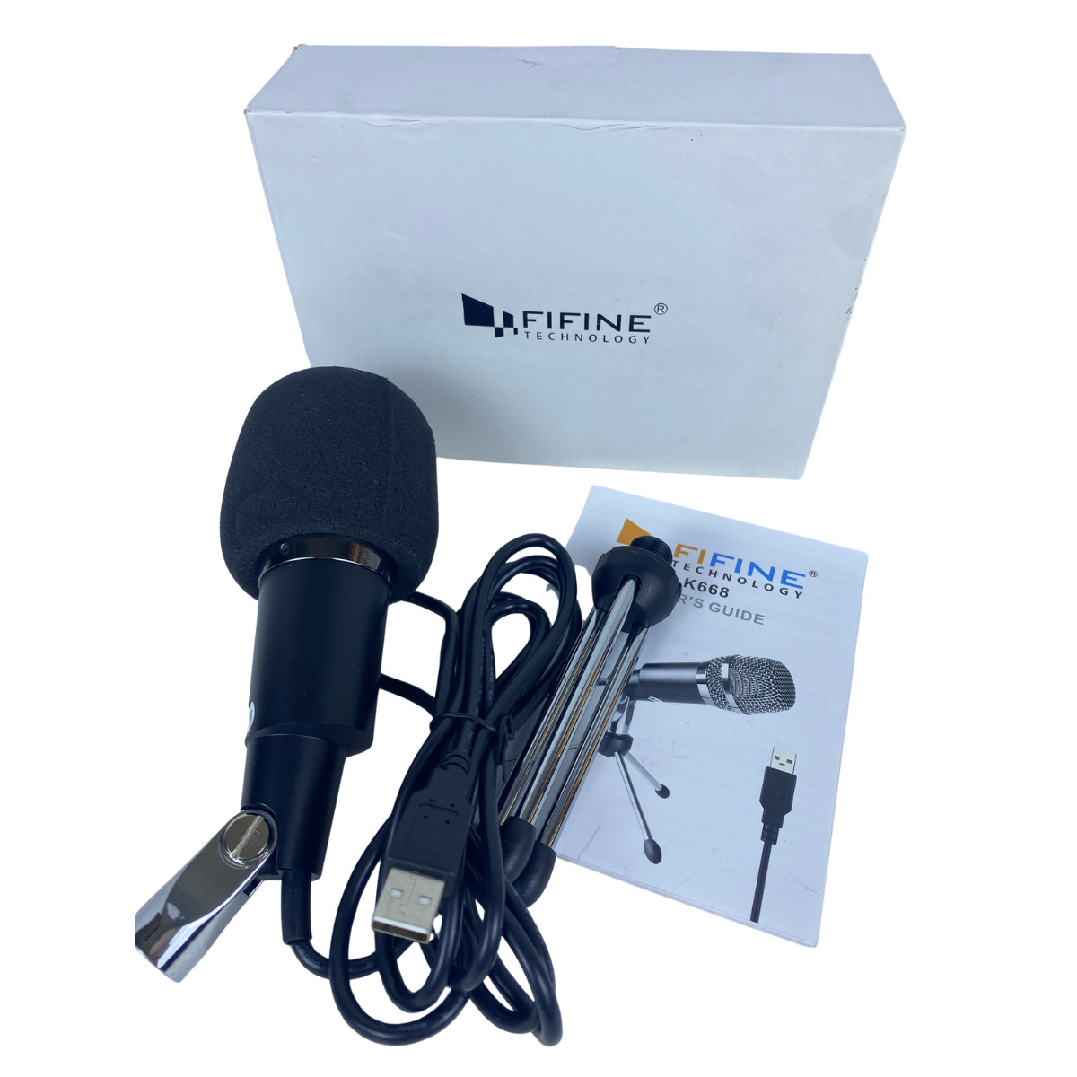 Fifine K668 Condensor Microphone w/ Tripod Stand & Wind Cap Creator VLOG Podcast