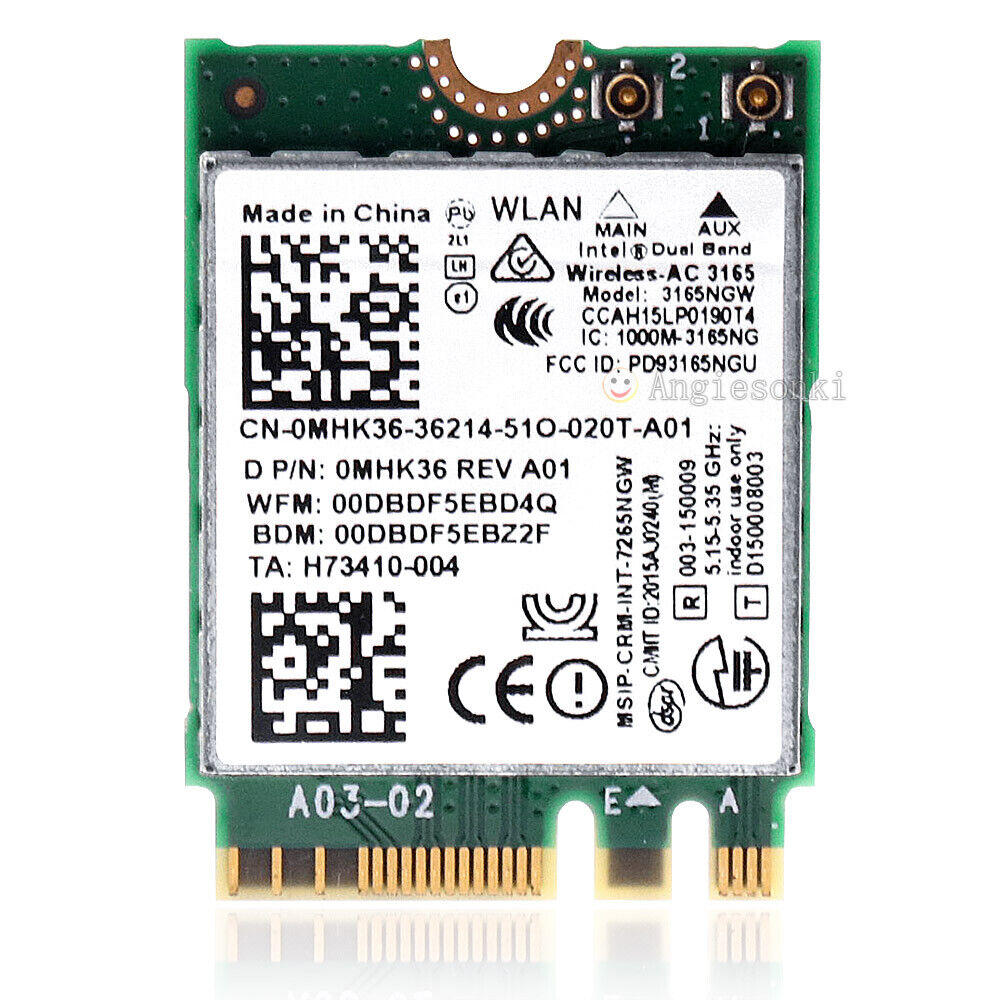 Intel Dual Band Wireless AC 3165 3165NGW 433Mbps BT 4.0 WLAN Card MHK36 For Dell