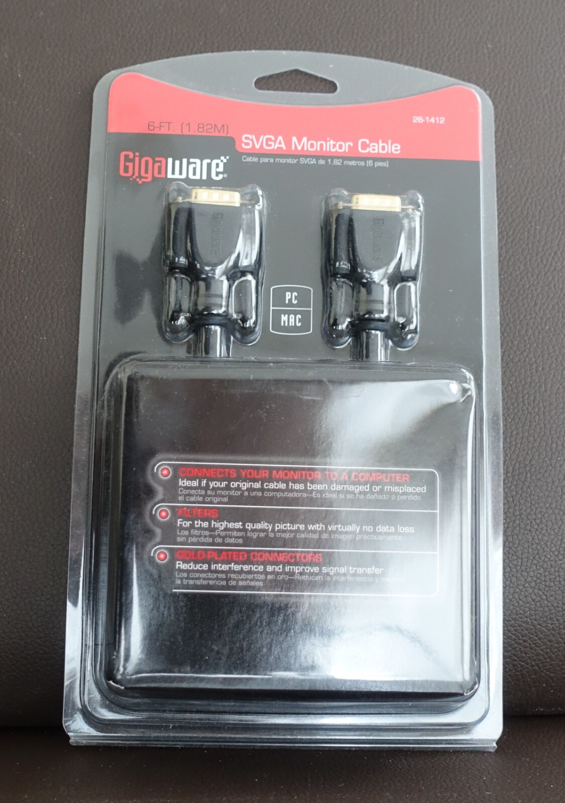 Gigaware 6-FT (1.82M) SVGA Monitor Cable 26-1412 for PC or Mac - NEW