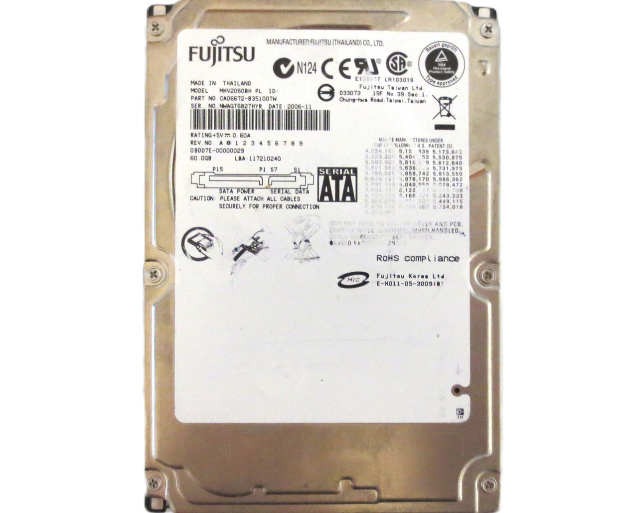 Fujitsu MHV2060BH PL CA06672-B35100TW 0BDD7E-00000029 (NWA) Thailand 60gb 2006
