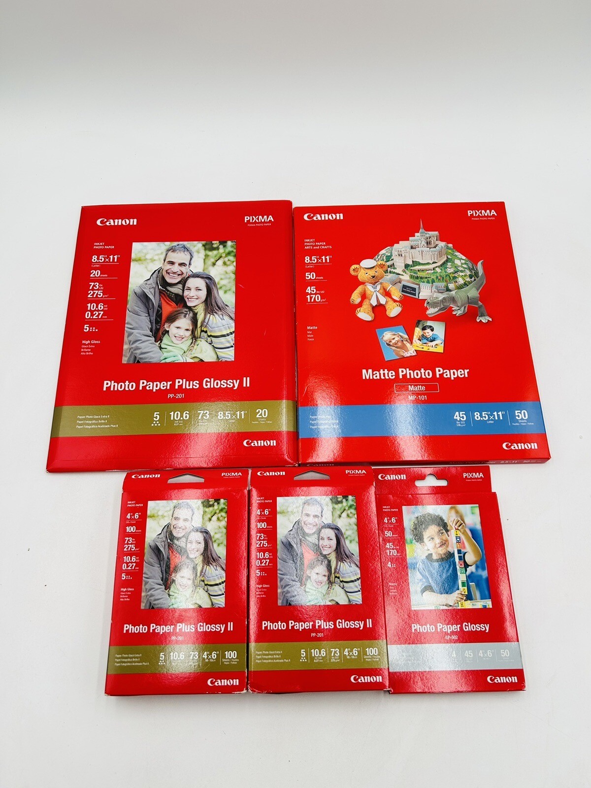 New Canon Inkjet Print Photo Paper Mixed Lot of 5 PP201,MP-101,GP-502, PP201 NOS