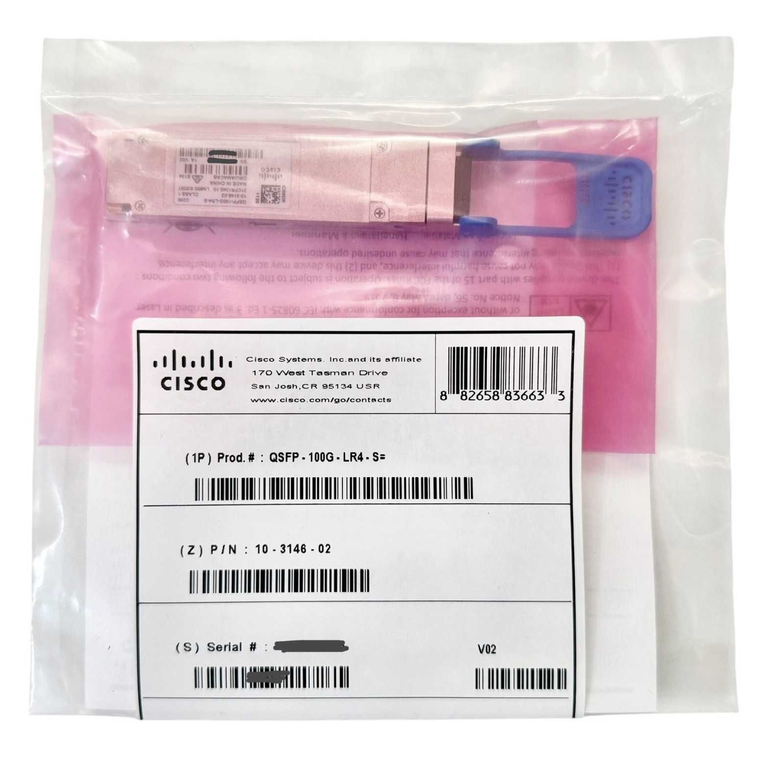 (Hologram) Cisco QSFP-100G-LR4-S 100GBASE-LR4 1310nm SMF Transceiver Original